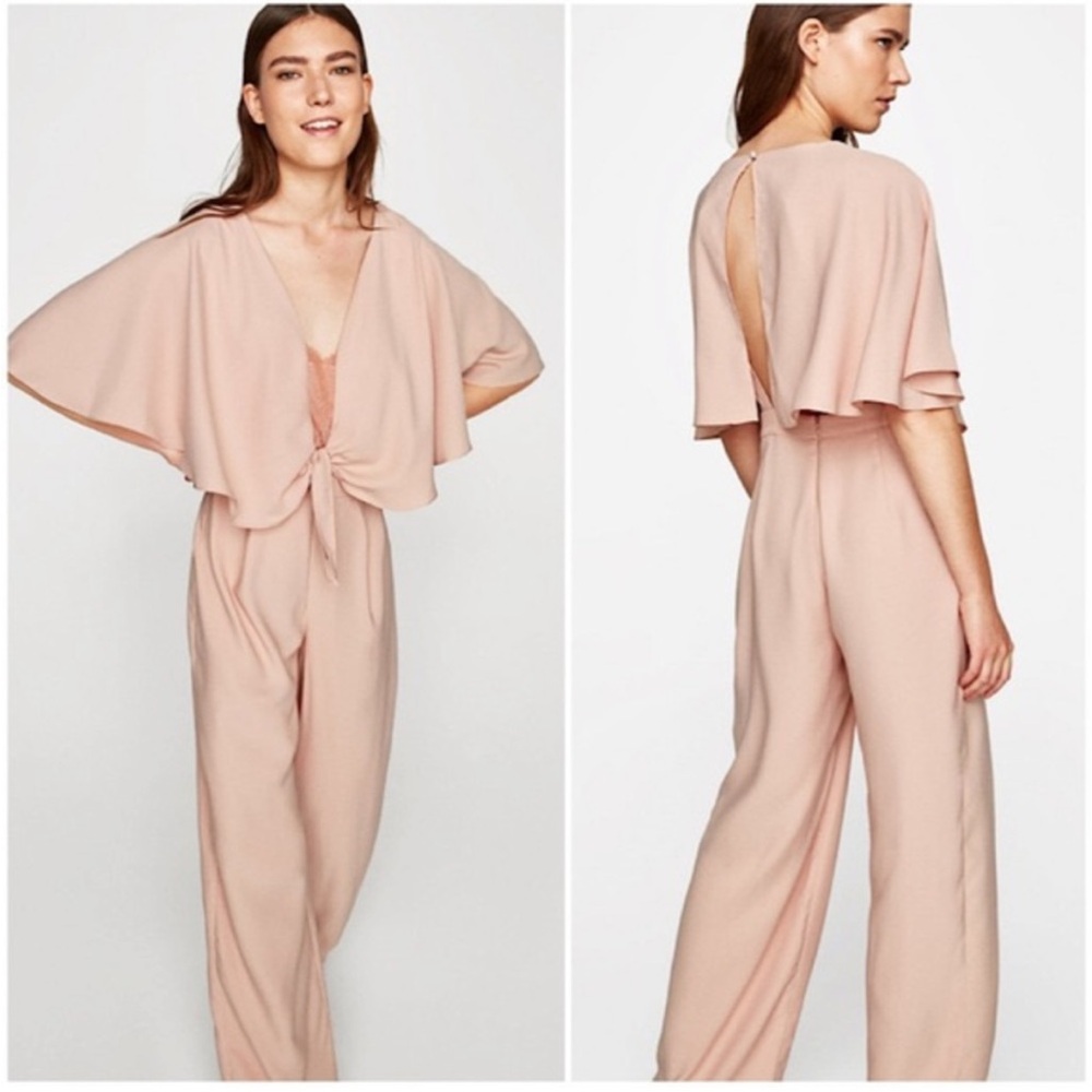 Zara Pink Cape Sleeve Jumpsuit